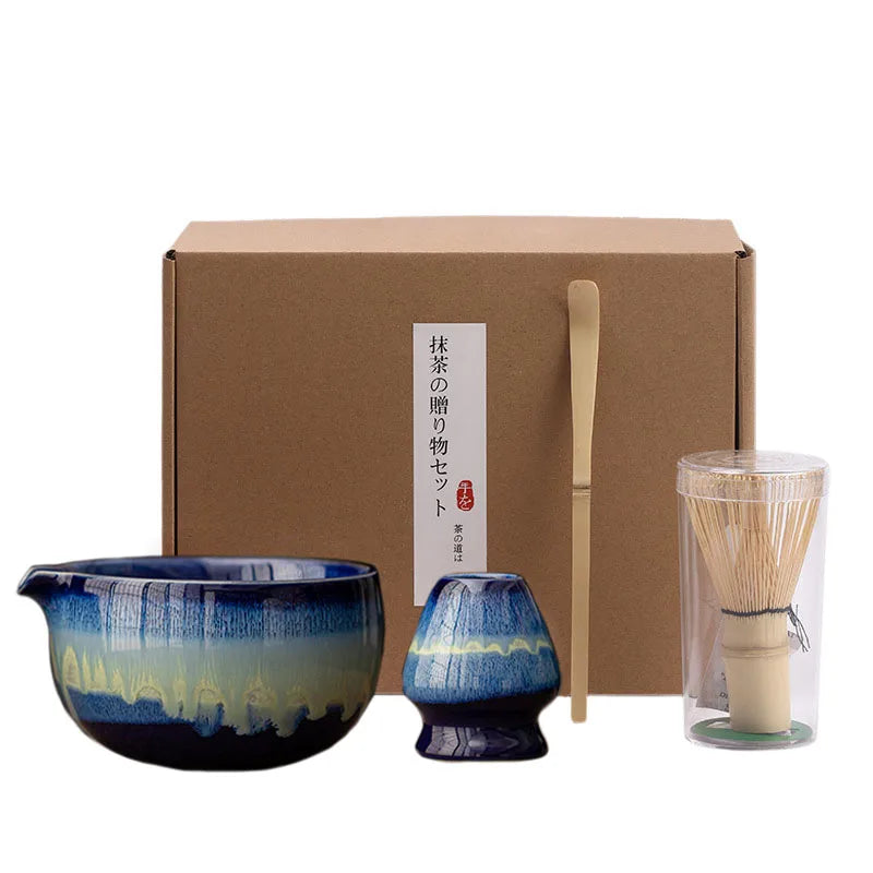 Ceramic Matcha 4-piece Set, Matcha Bowl, Matcha Brush, Matcha Cup, Blender, Tea Whisker, Standing Teaspoon, Tea Bowl Set, Japane
