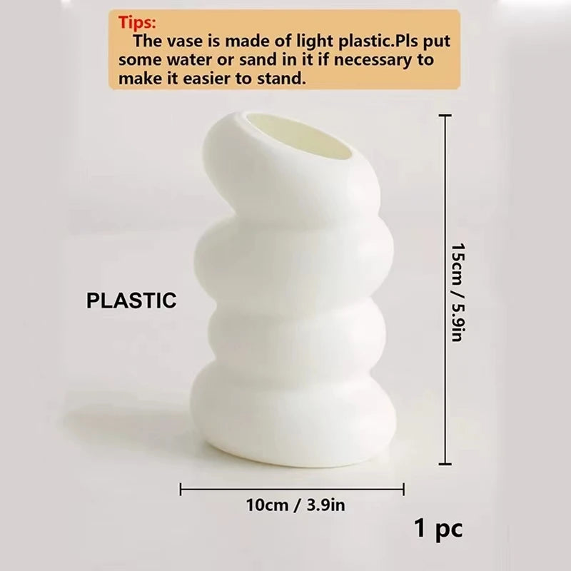 Plastic Spiral Cylinder White Vase Nordic Creative Flower Arrangement Container For Kitchen Bedroom Home Decoration Ornament