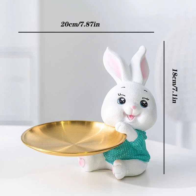 Rabbit Figurine Bunny Ornament Home New Room Decoration Animal Statue Key TV Remote Storage Shelf Modern Room Sculpture Gift