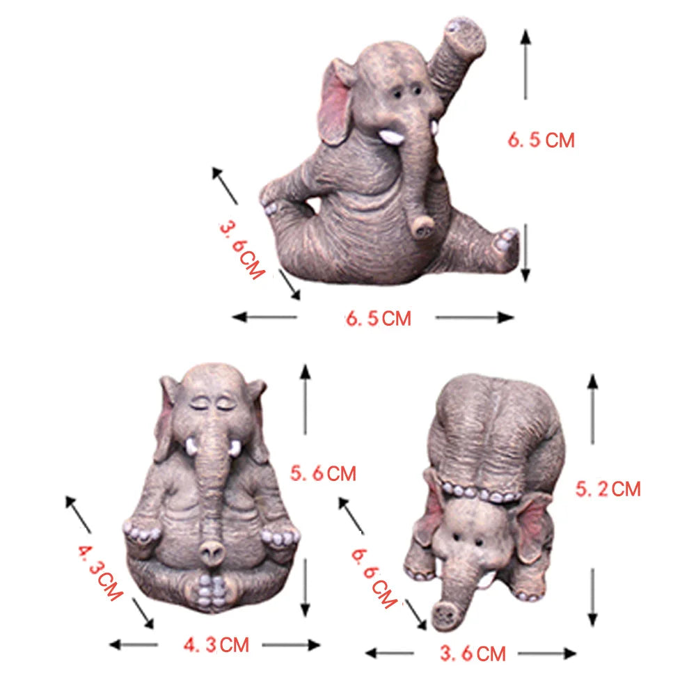 3Pc Yoga Elephant Statue Creative Craft Garden Microlandscape Elephant Decorations Tabletop Statue for Living Room Bedroom Decor