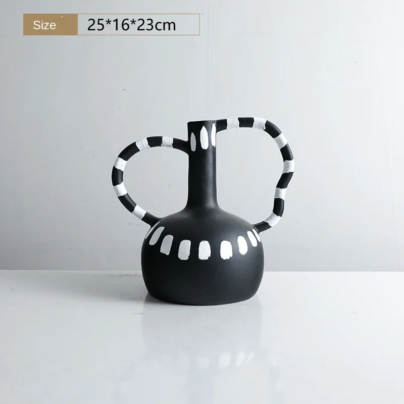 Black And White Polka Dot Double Ear Vase Decoration, Cave Style Homestay Sample Board Room Minimalist Flower Set