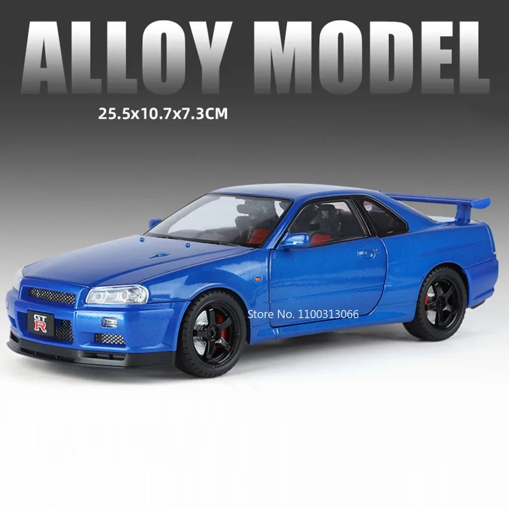 1:18 Alloy Diecast GTR SKYLINE S15 Toys Models Cars 4 Doors Opened Miniature Vehicles with Light Music Car Toddler Kids Gifts