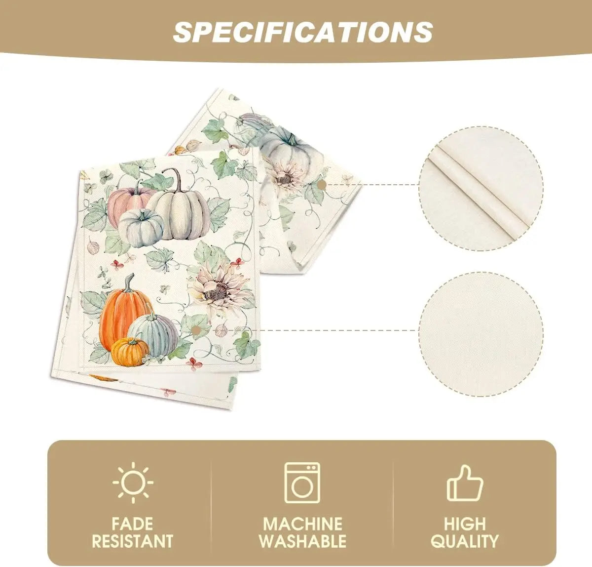 Fall Pumpkins Flowers Leaves Linen Table Runners Seasonal Autumn Thanksgiving Dresser Scarf for Kitchen Party Dining Table Decor