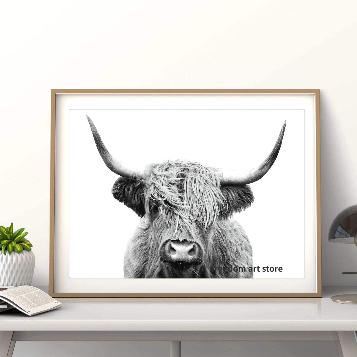 Animal Highland Cow Scottish Highland Cow Buffalo Cattle Art Posters Canvas Painting Wall Prints Pictures Living Room Home Decor