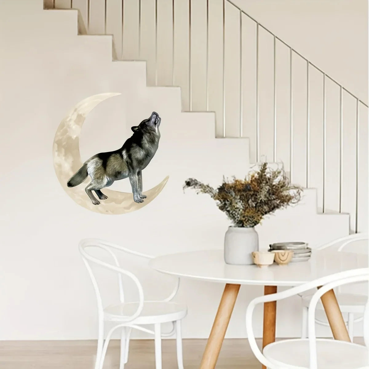 CIFBUY Deco Wolf on Moon Metal Home Art Wall Sticker Livingroom Outdoor Home Bedroom Metal Wall Hanging Decoration Background Me