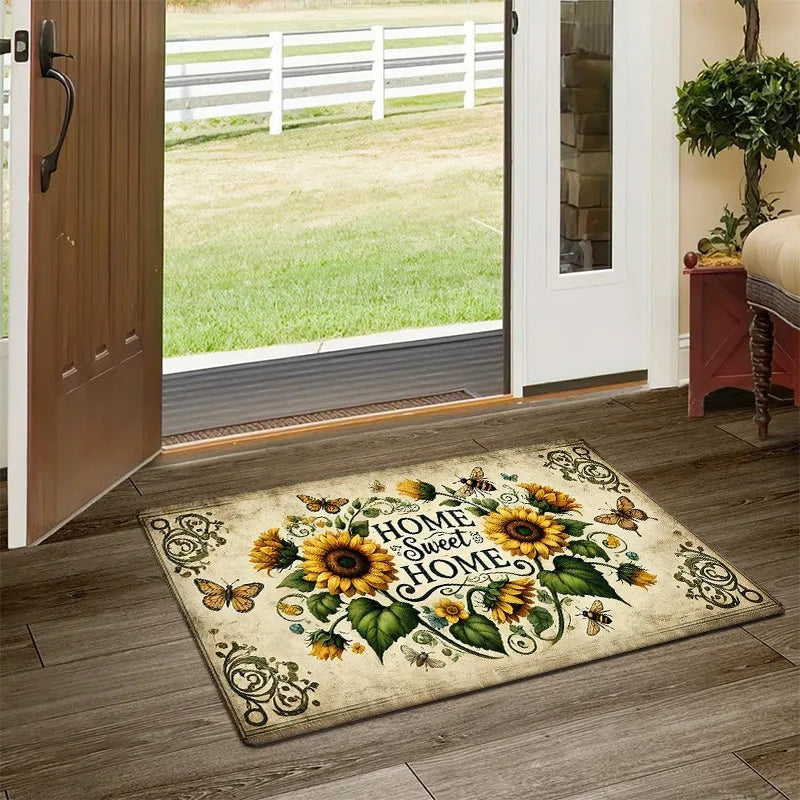 Sunflower Bee Printed Door Mat Living Room Doorways Entrance Welcome Rugs Bedroom Balcony Bathroom Non-slip Floormat Home Decor