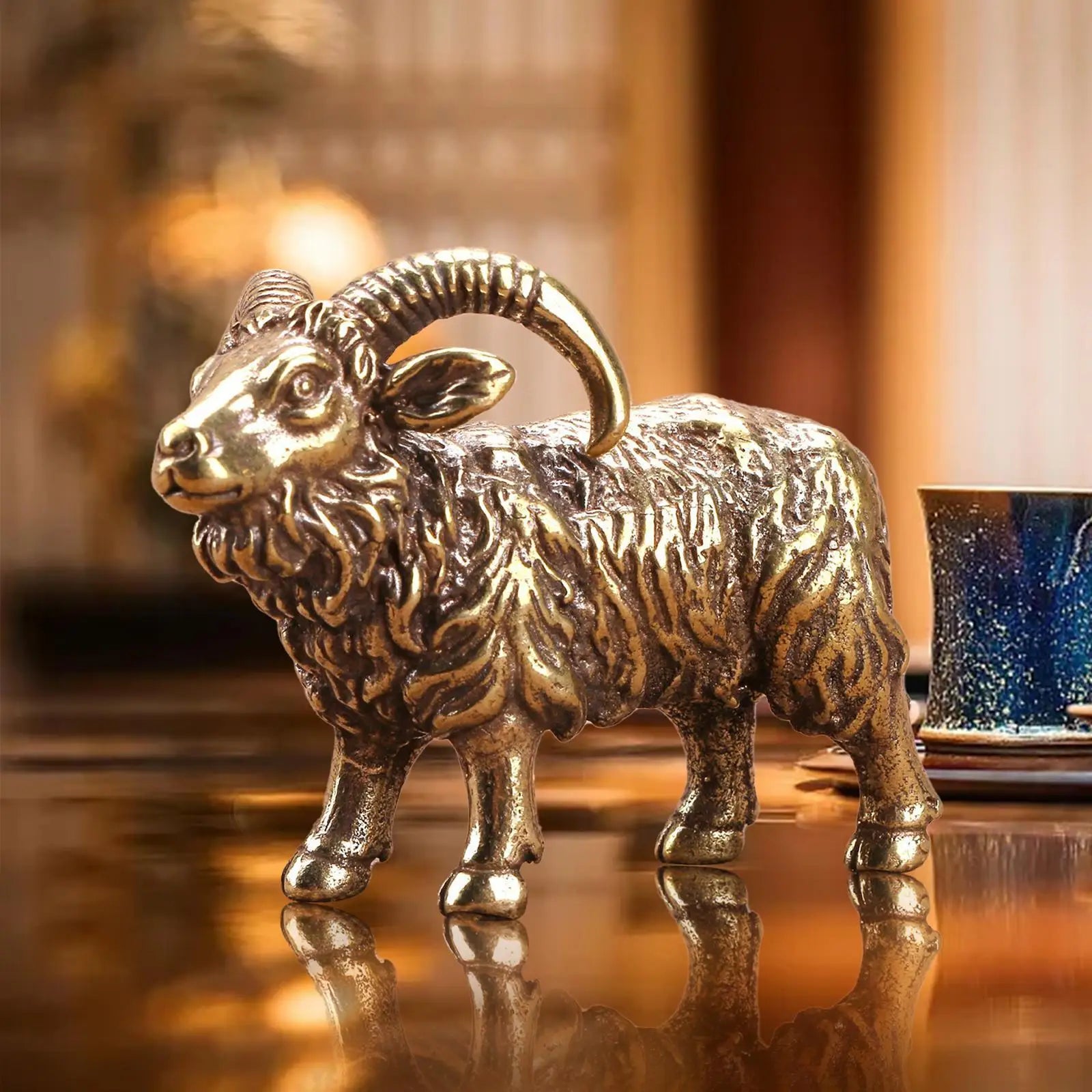 Brass Goat Statue Sculpture Simulation Crafts Home Decoration for Offi