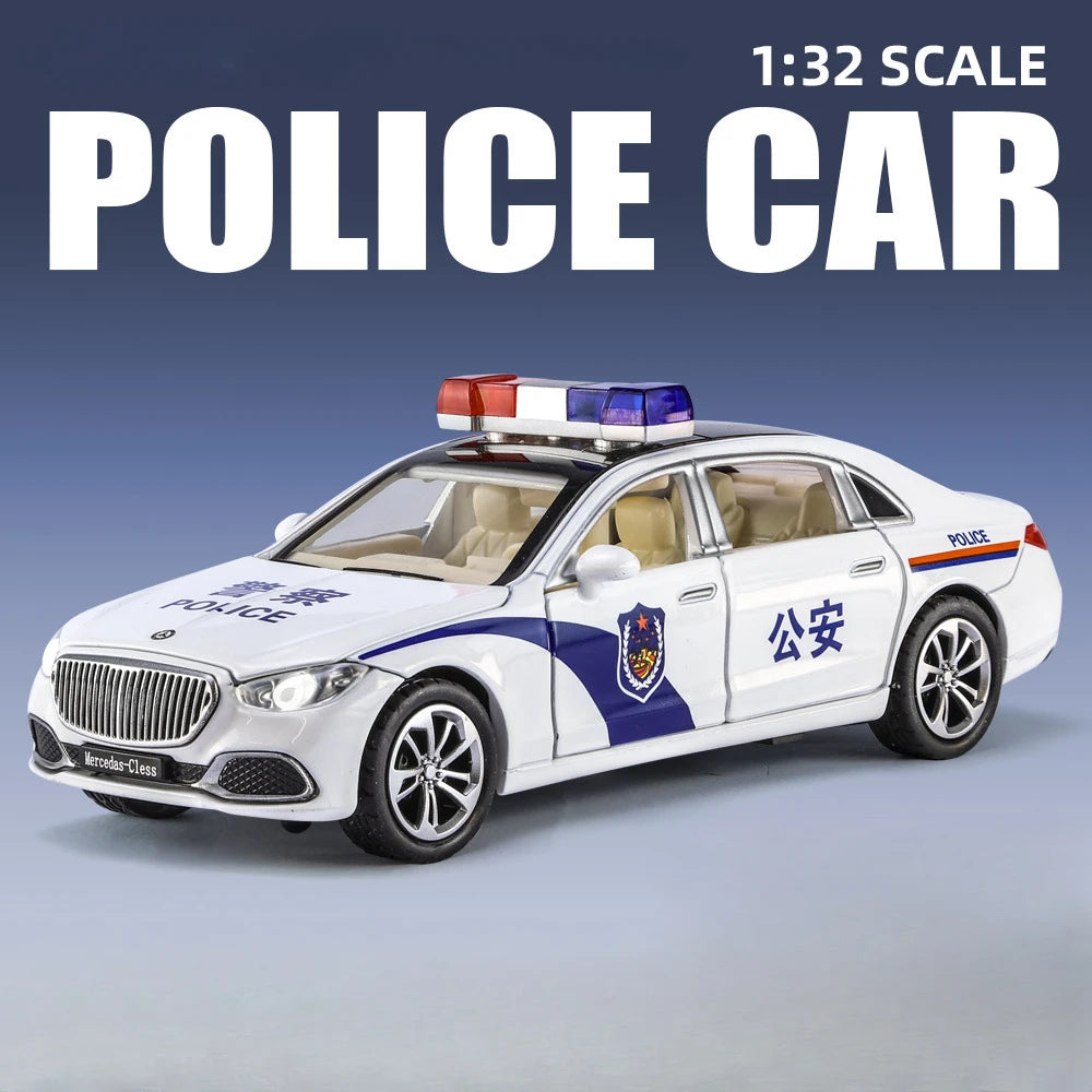 1/32 Scale Alloy Car Model Metal Diecasts S680 Police Car Model with Light Sound Pull Back Function Toy for Boy Collection Gifts