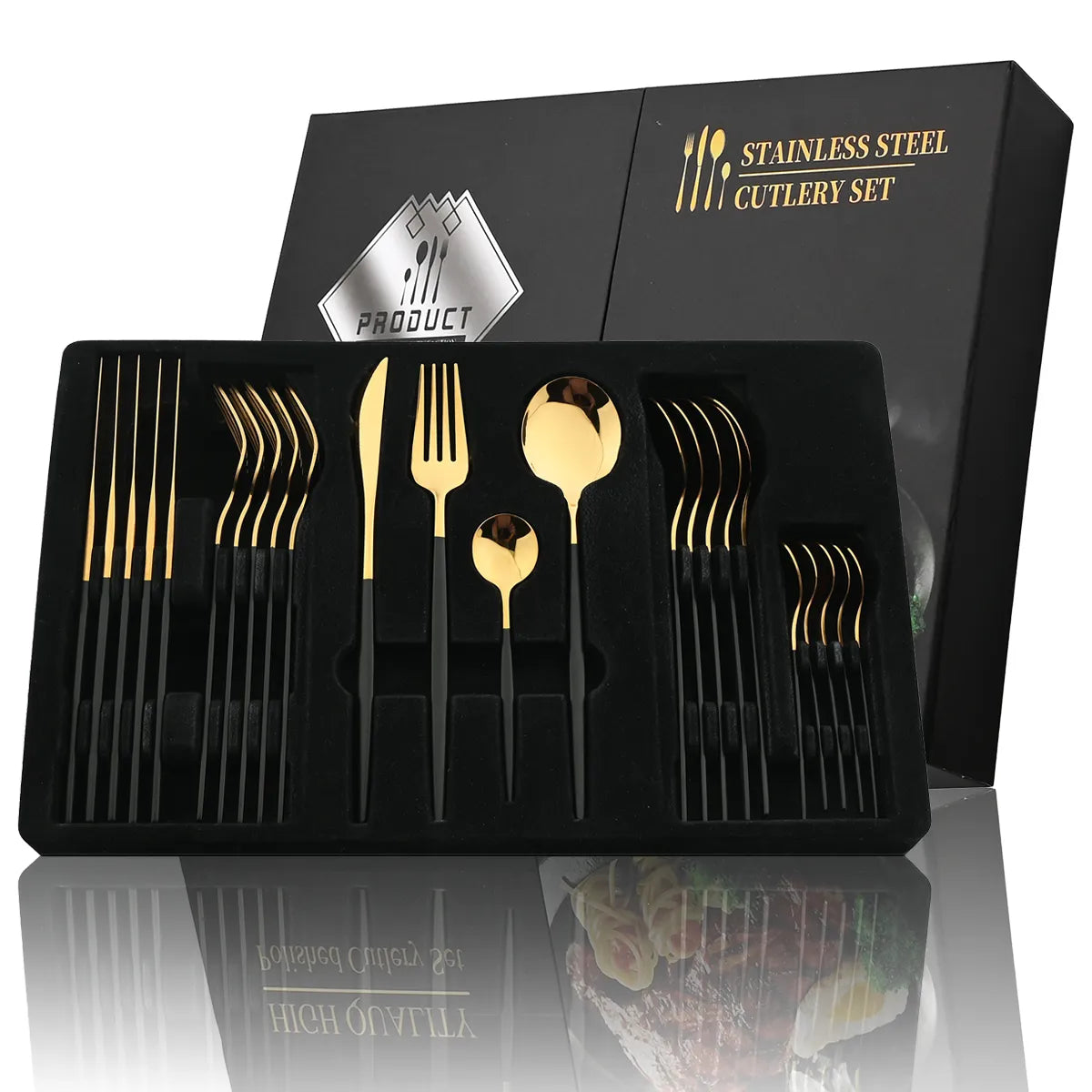 24pcs Golden Stainless Steel Cutlery Set, Dinner Spoon & Fork