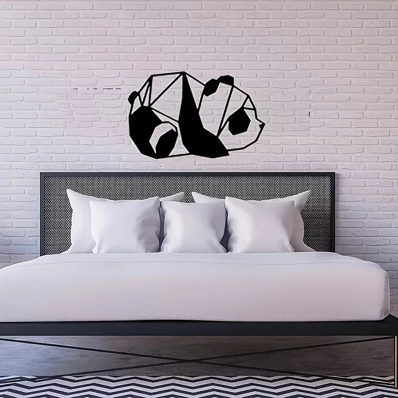 1pc Metal Iron Pandas Outdoor Wall Art Decor Black Metal Wall Mounted Art Livingroom Bathroom Bedroom Wall Sculptures Home Decor