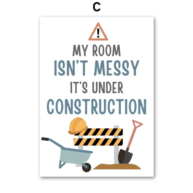 Cartoon Forklift Excavator Car Mud Truck Nursery Wall Art Children's Posters And Prints For Baby Kids Room Decor Canvas Painting