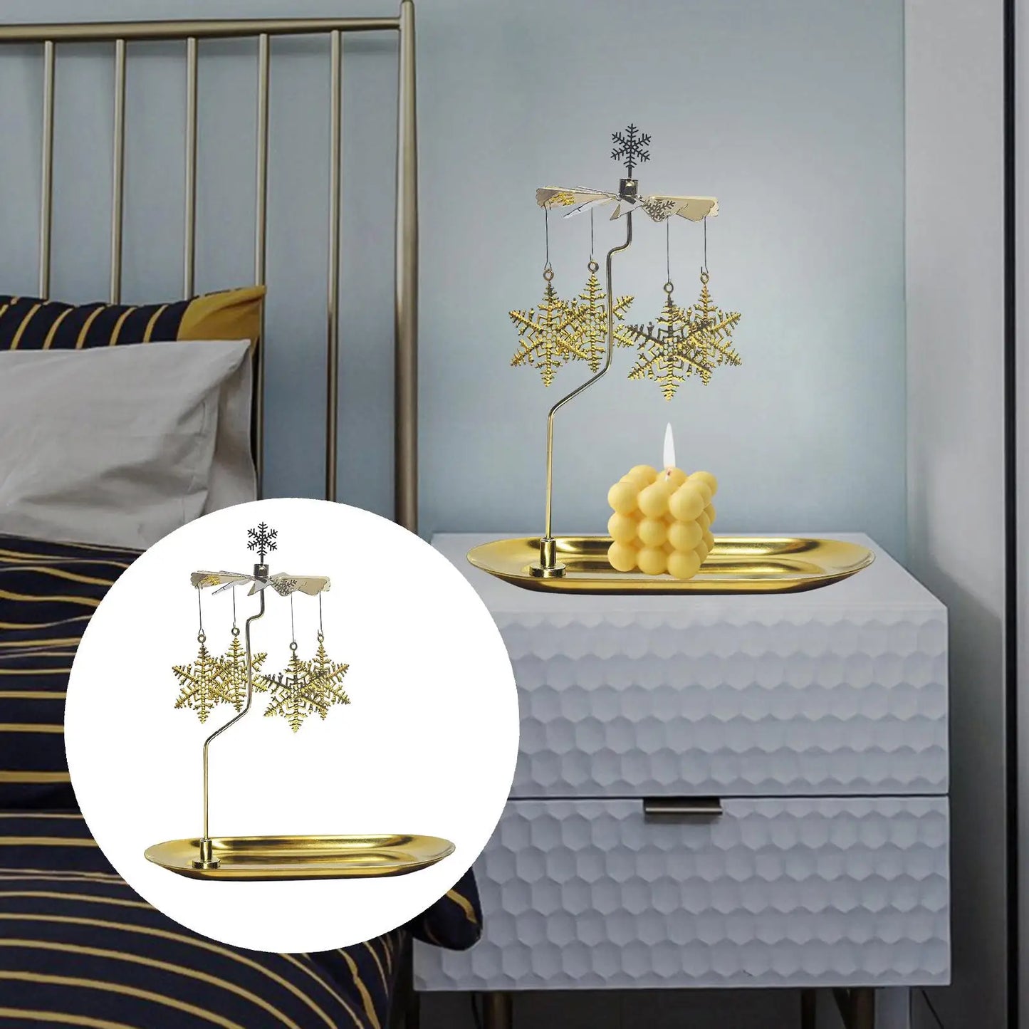 Golden Rotating Candlestick Holder Carousel Revolving Candle Tray Candle Holder for Romantic Wedding Party Bedroom Decoration