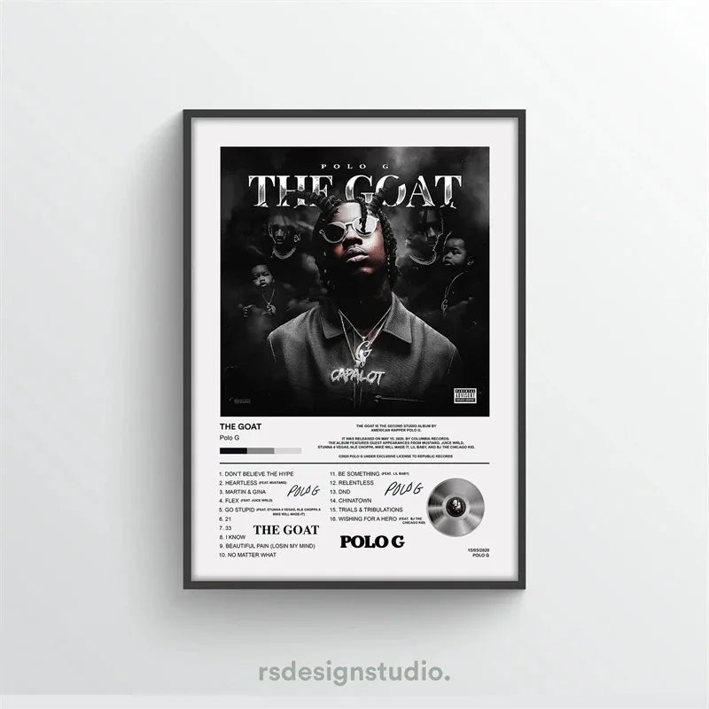 Pop Rap Music Album Cover Polo G Poster Aesthetic Rapper Hip Hop Rock The Goat Hall Of Fame Canvas Print Wall Art Room Decor