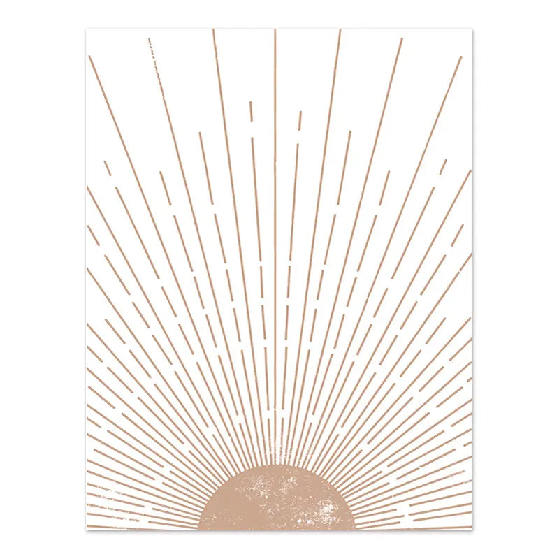 Boho Abstract Geometric Sun Rising Rainbow Beige Canvas Painting Wall Art Pictures Posters Print Interior Living Room Home Decor