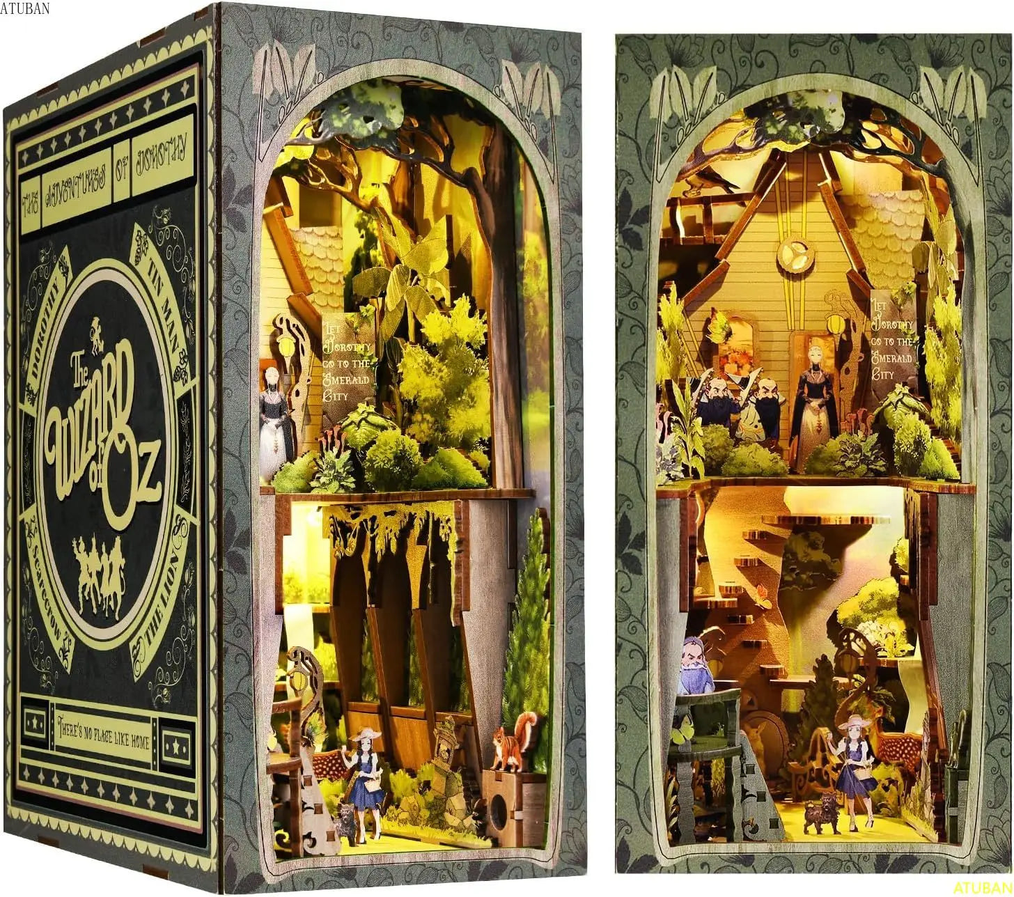 ATUBAN Book Nook Kit, DIY Dollhouse Booknook Bookshelf Insert 3D Woode