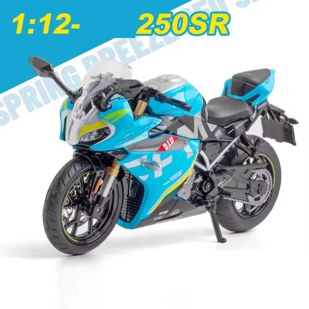 1/12 Alloy Diecast Cfmoto 250SR Racing Motorcycle Model Car Toys Rubber Tires Light Sound Motorbike Vehicle for Children Gifts