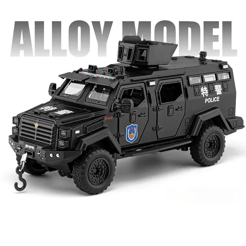 1:32 Sabertooth Models Police Cars Toys 6 Doors Opened Off-road Vehicles Light Sound Miniature Armored Car Boys Collection Gifts