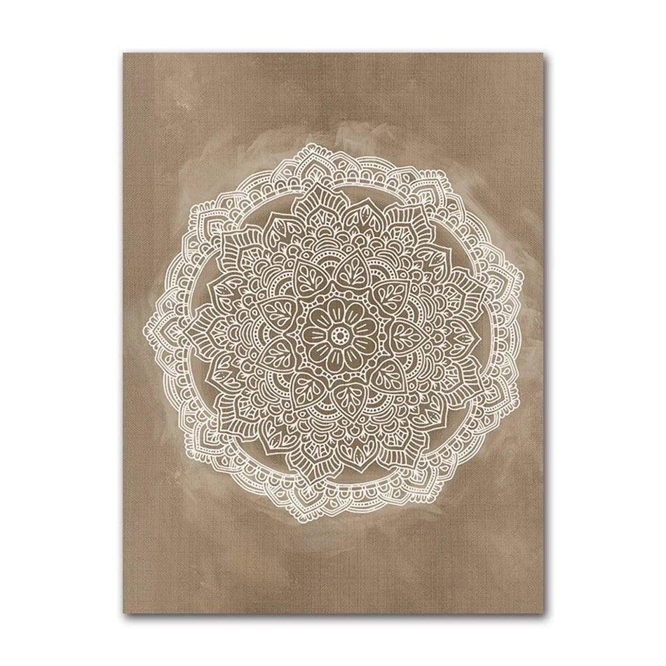 Boho Mandala Wall Art Canvas Painting HD Posters Print Brown HD Pictures Bathroom Geometry For Rustic Bedroom Office Home Decor