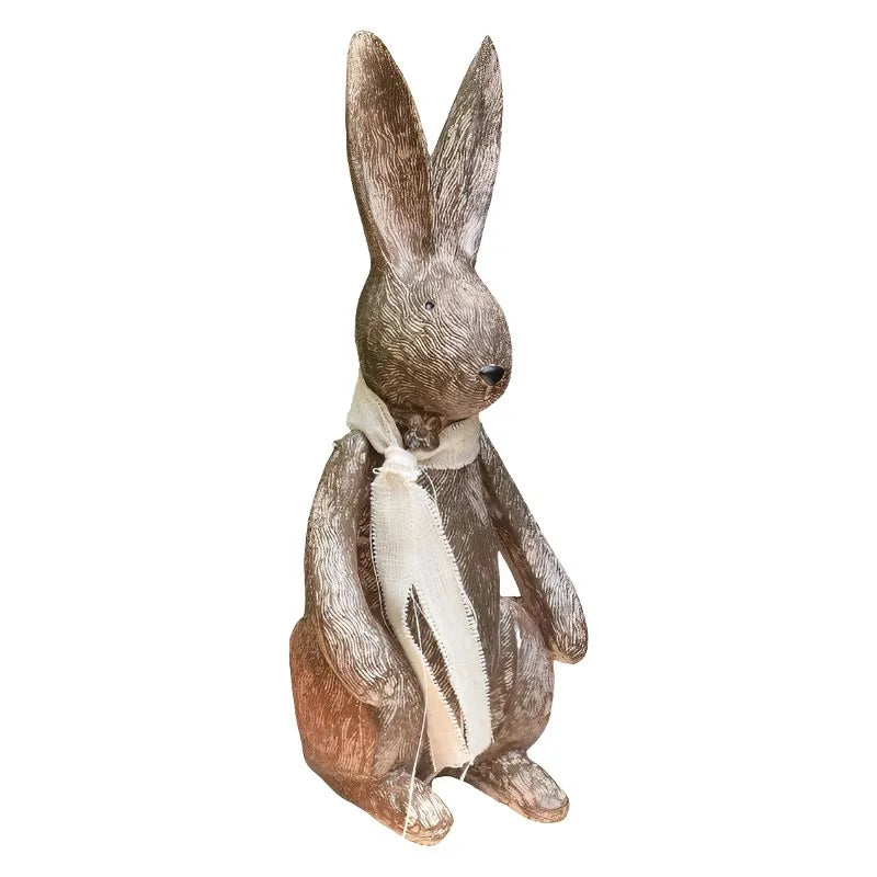 Imitation Wood Rabbit Figurine Ornaments Model Luxury Room Yard & Garden Decors Resin Crafts Bunny Resin Living Room Decoration