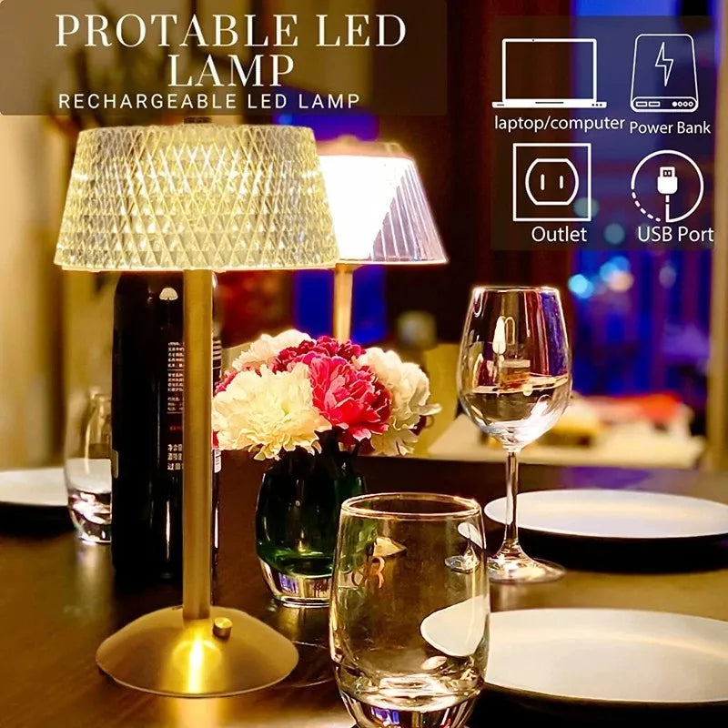 Acrylic Crystal Desk Light Hotel Restaurant Cordless Touch