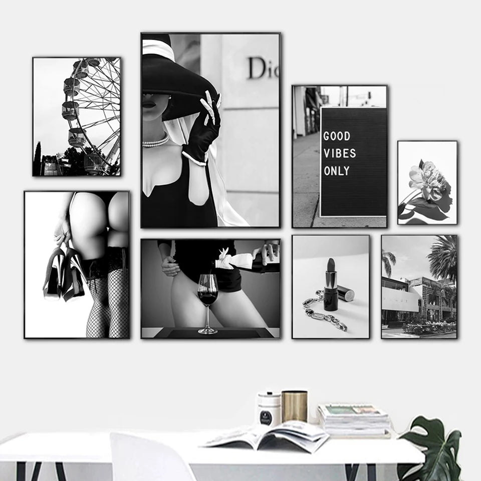 Black White Fashion Sexy Woman Naked Poster Luxury Decorative Painting – MY