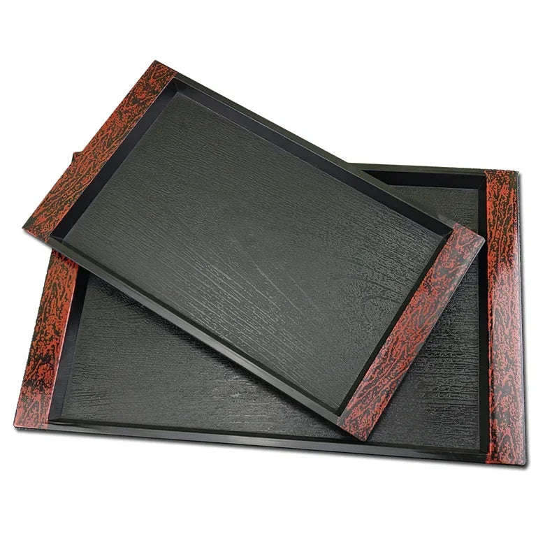 Rectangular Tray Plastic Japanese Creative Wood Grain Non-slip Pallet Household Kitchen Supplies Hotel Service Tray Tableware
