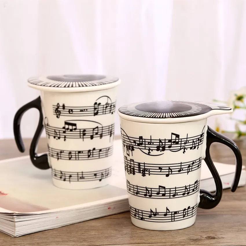 Creative Ceramic Music Cup Note Mark Water Cup Couple Keyboard Pair Cup with Lid Coffee Cup