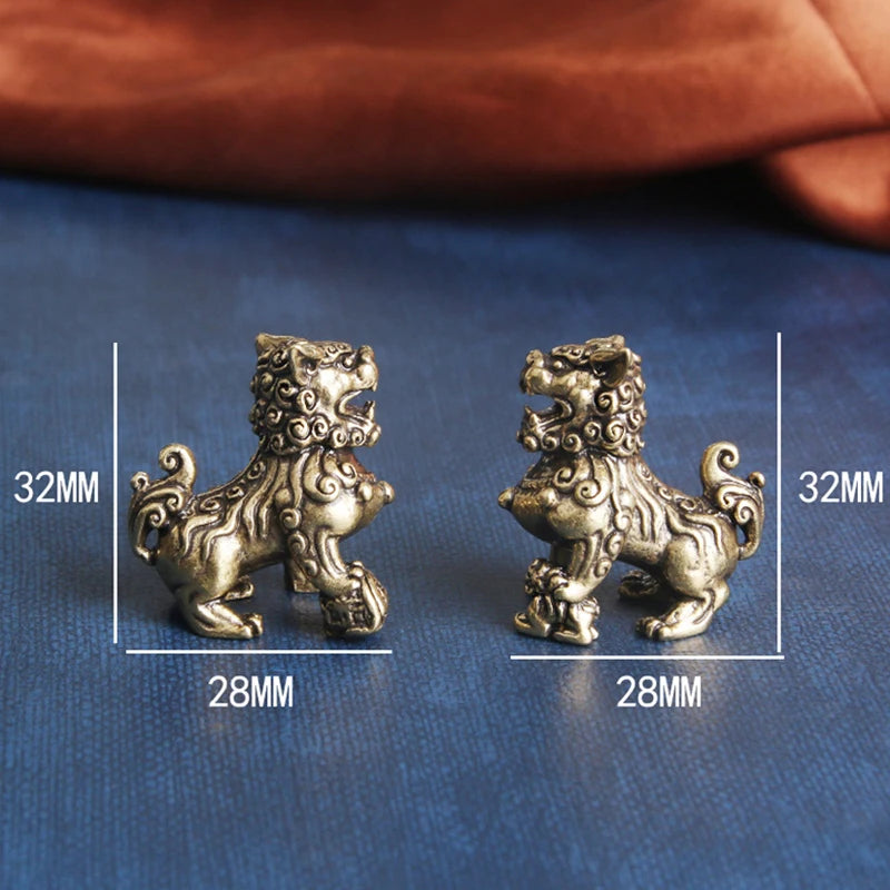 1/2Pcs Pure Copper Lucky Lion King Figurines Miniatures Desk Ornaments Animals Statue Home Feng Shui Decor