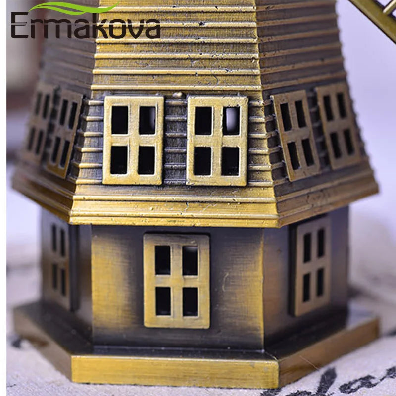 Antique Bronze Dutch Windmill Statue Metal Furnishing Articles Holland Windmill FigurineHome Office Desktop Decoration