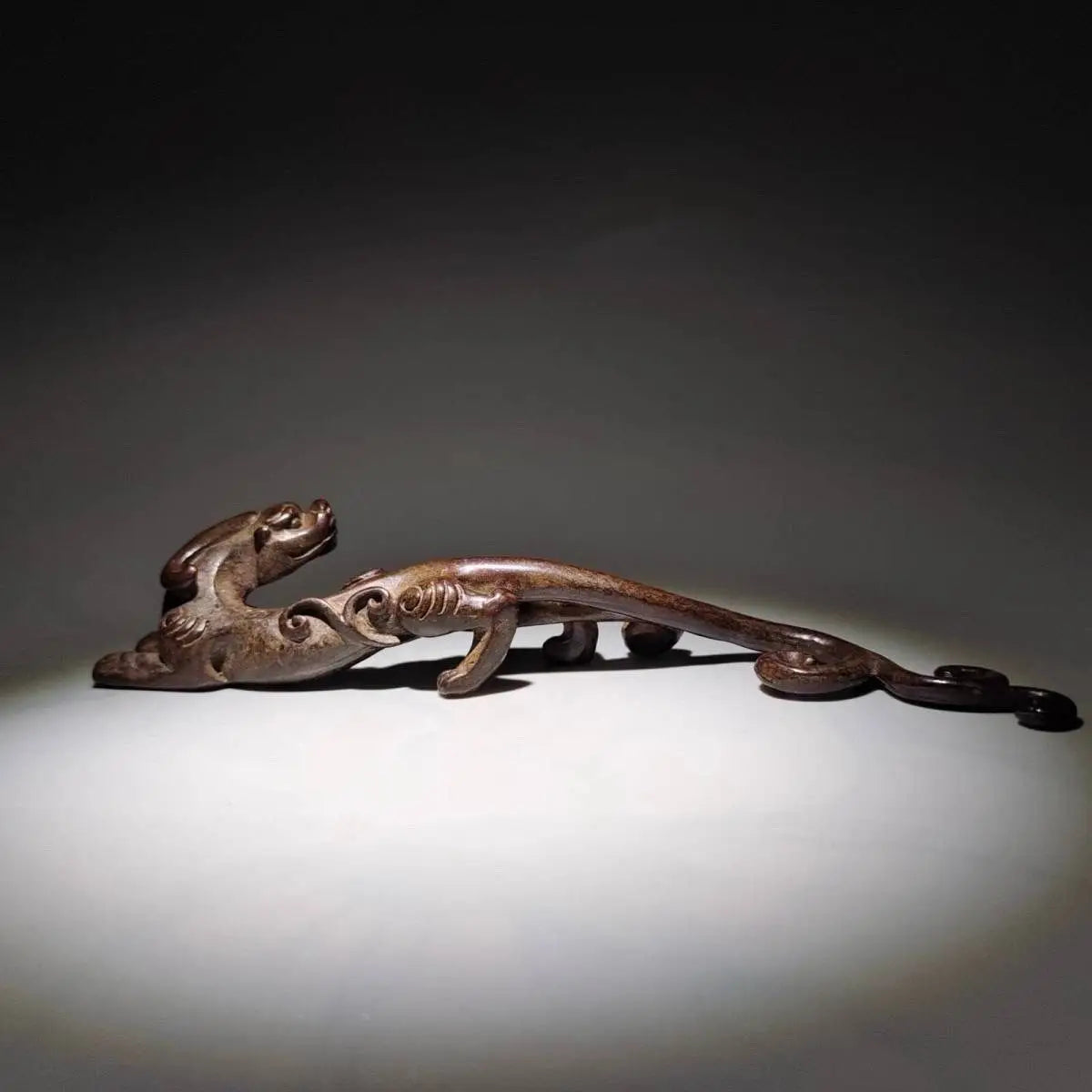 Antique Bronze Solid Chilong Ornaments Paperweight Cologne Penholder Ruler Tea Pet Home Desktop Statue Decoration Desk Ornament