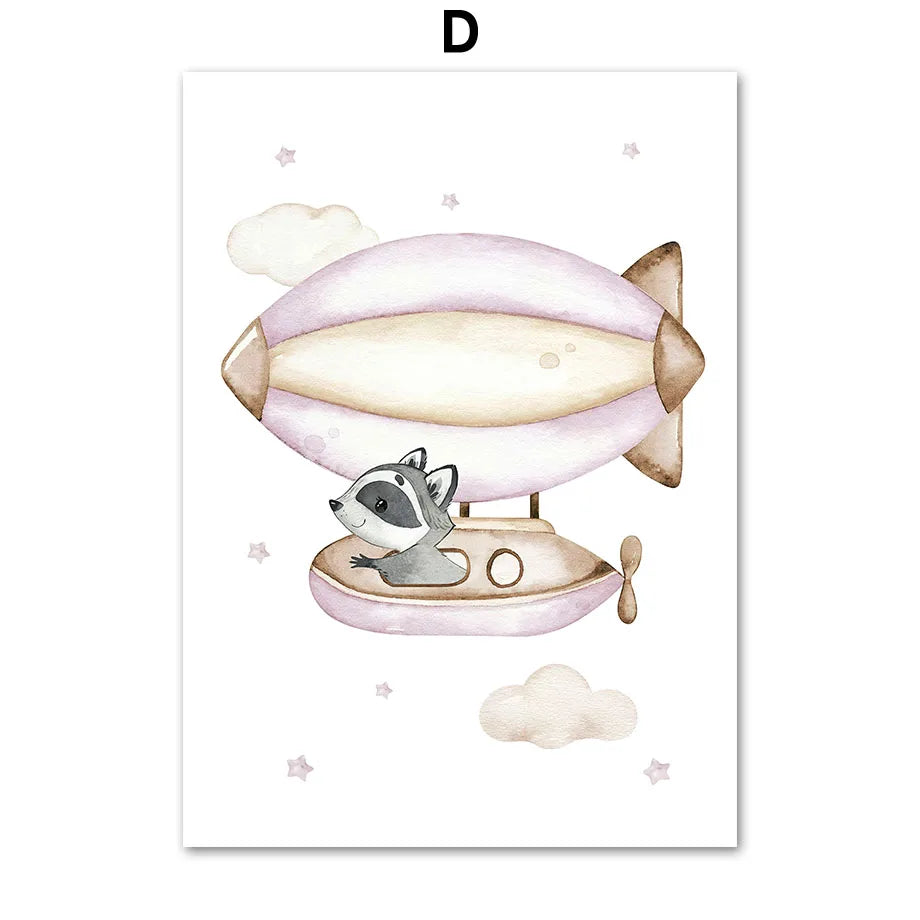 Boho Lion Giraffe Elephant Panda Balloon Wall Art Canvas Prints Painting Cartoon Pictures Kids Room Decor Nordic Nursery Posters