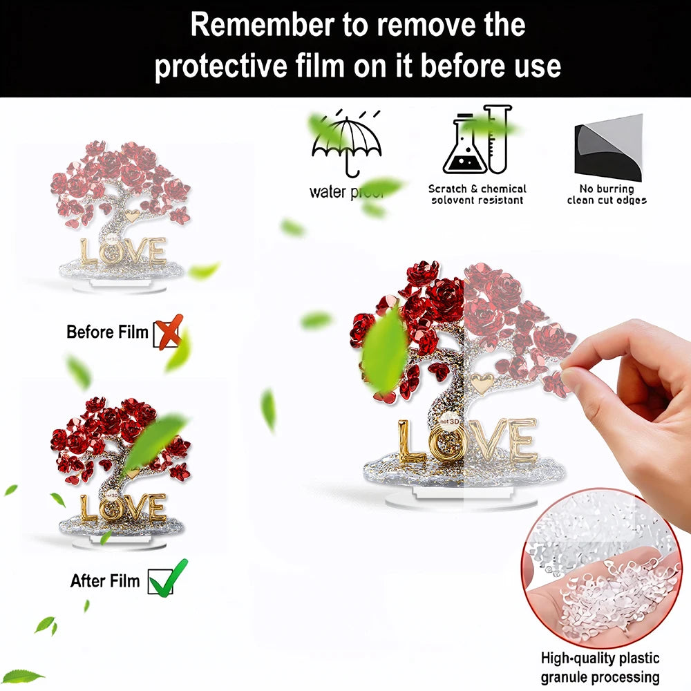 1 PC 2D crystal rose tree acrylic desktop ornaments, office, restaurant, coffee shop and other scenes as desktop art decoration.