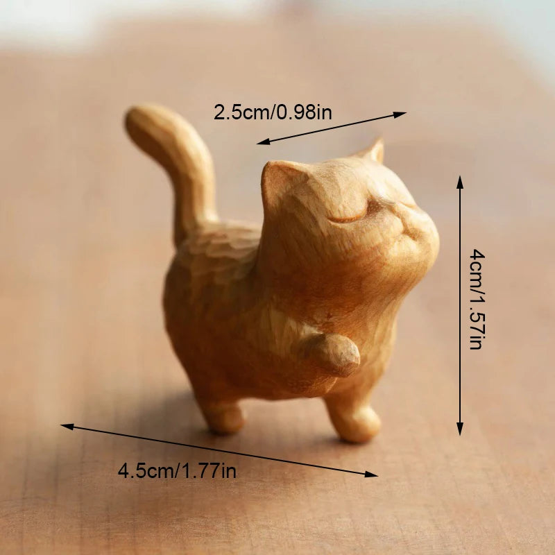 1Pcs Mini Wooden Cat Cute Solid Wood Hand Carved Kitten Figurines Miniature Cat Animal Statue Crafts Ornaments Table Deocr Gifts