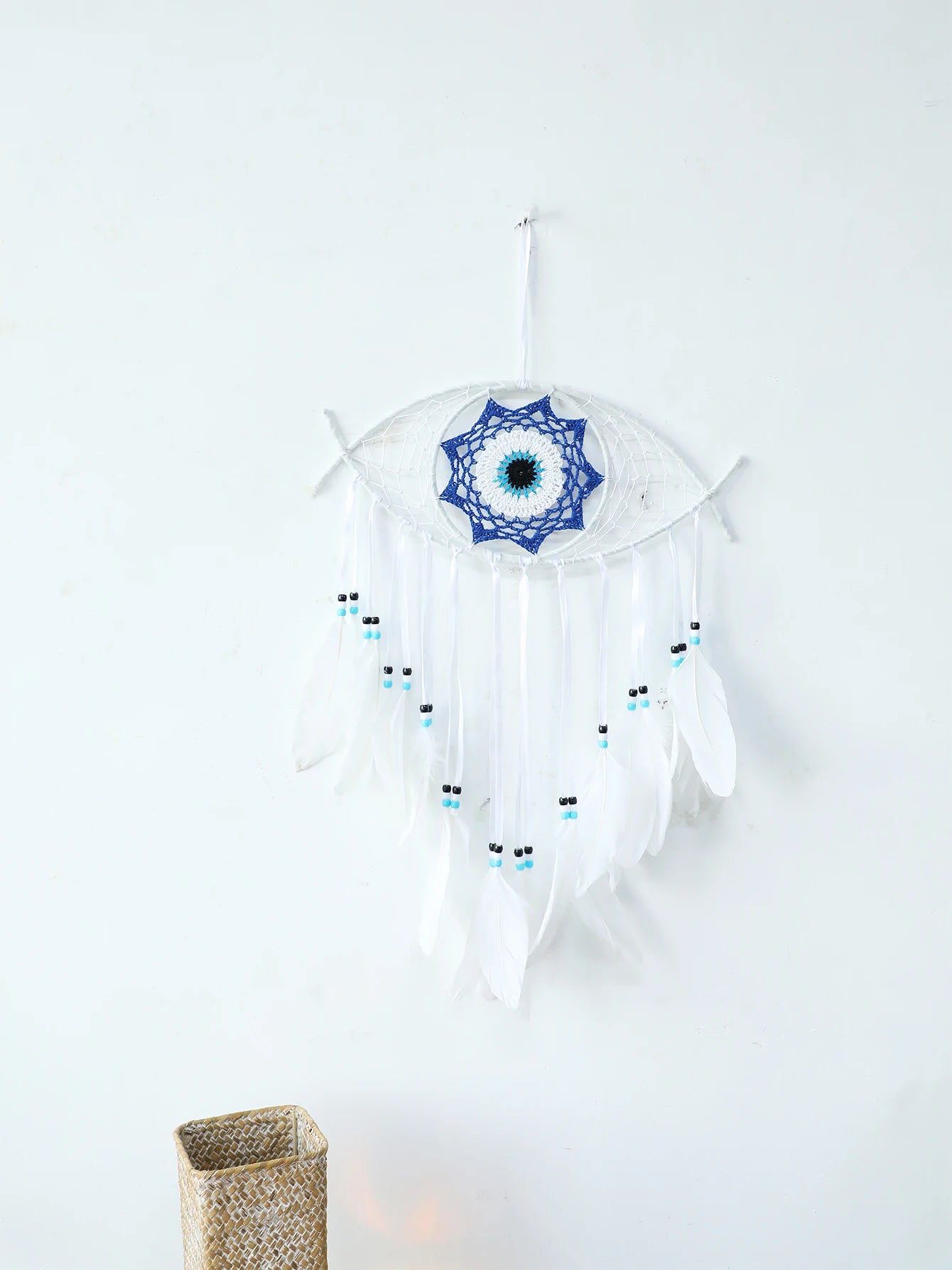 Evil Eye Dream Catcher Boho Room Decor Handmade Eye Wall Decor Blue Feather Dreamcatcher Wall Hanging Wall Art Living Room Gift