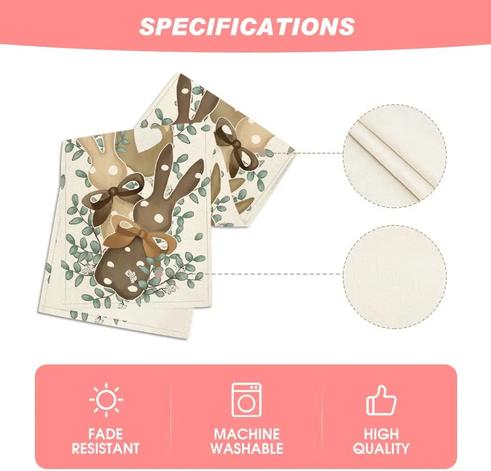 Happy Easter Eucalyptus Dot Bunny Rabbit Linen Table Runner Party Decor Seasonal Spring Kitchen Dining Table Runners Table Decor