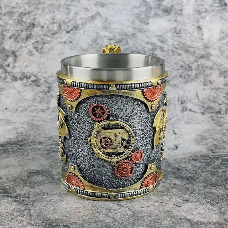 Creative 3D Mechanical Dragon Scale Beer Mug Large Capacity Coffee Cup Vintage Goblet 304 Stainless Steel Resin Bar Wine Glass