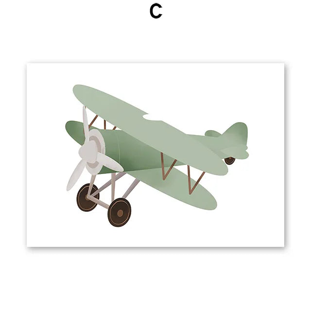 Sailboat Rocket Hot Air Balloon Plane Train Car Wall Art Nordic Posters Prints Canvas Painting Cartoon Pictures Kids Room Decor