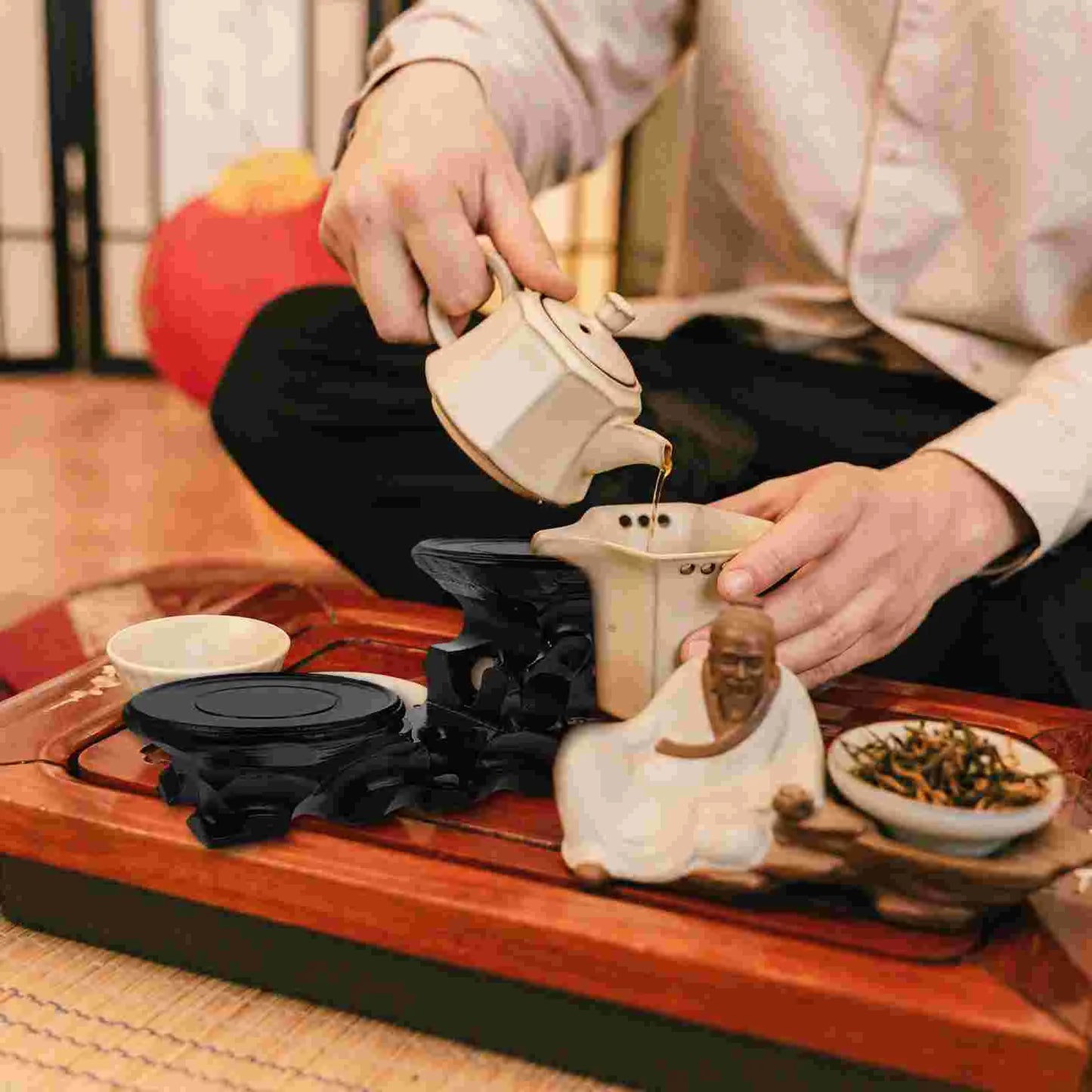 1pc Decorative Jade Statue Base Craft Base Wooden Storage Rack