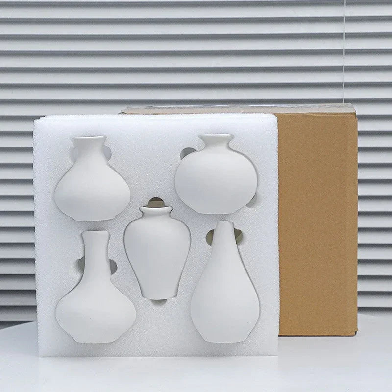 5-piece set Simple ceramic vase, household handicraft, small flower ware, simple porch, TV cabinet, tabletop decoration