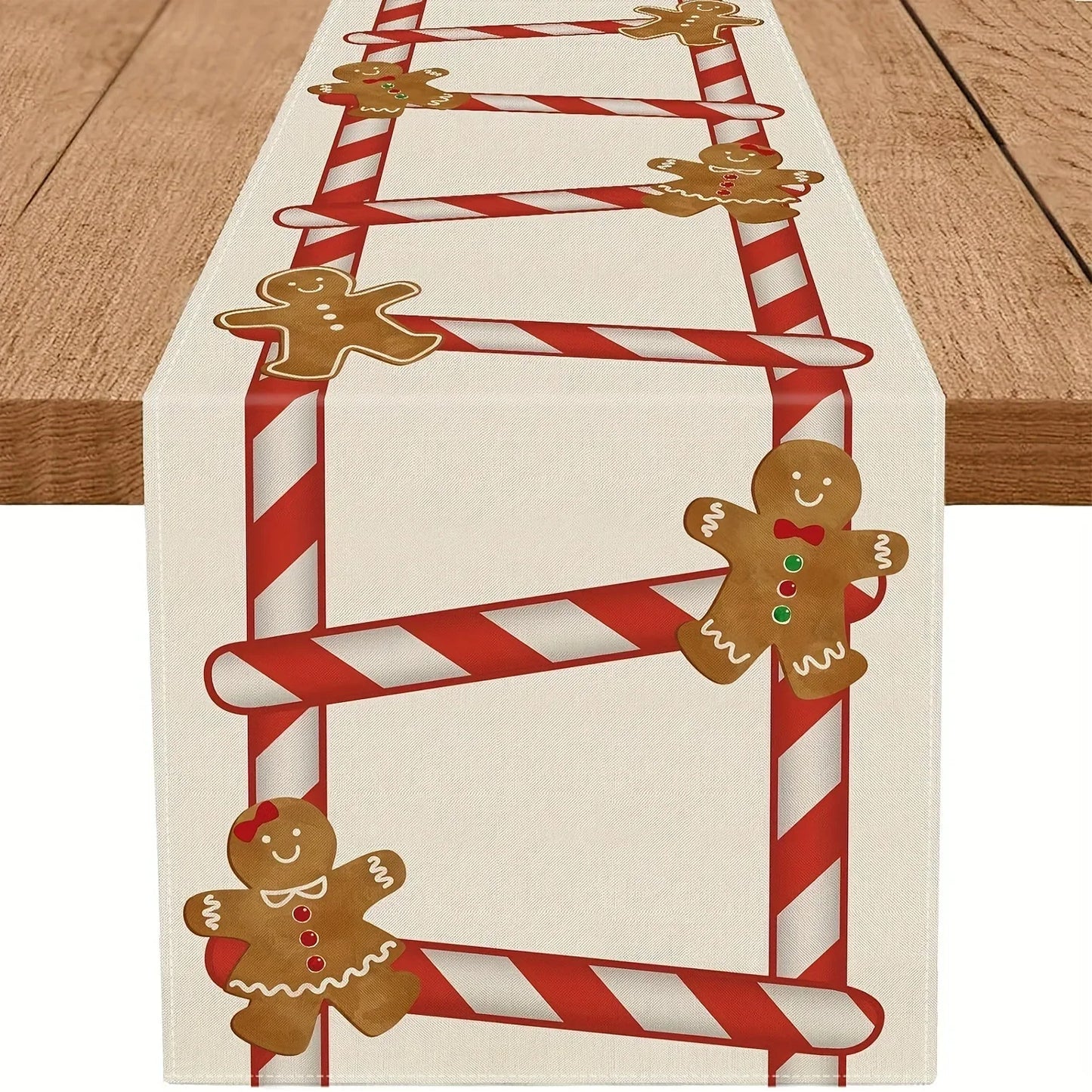 Christmas Gingerbread Man Candy Cane Linen Table Runner Table Decor Winter Xmas Table Runners Dresser Scarf Navidad Decorations