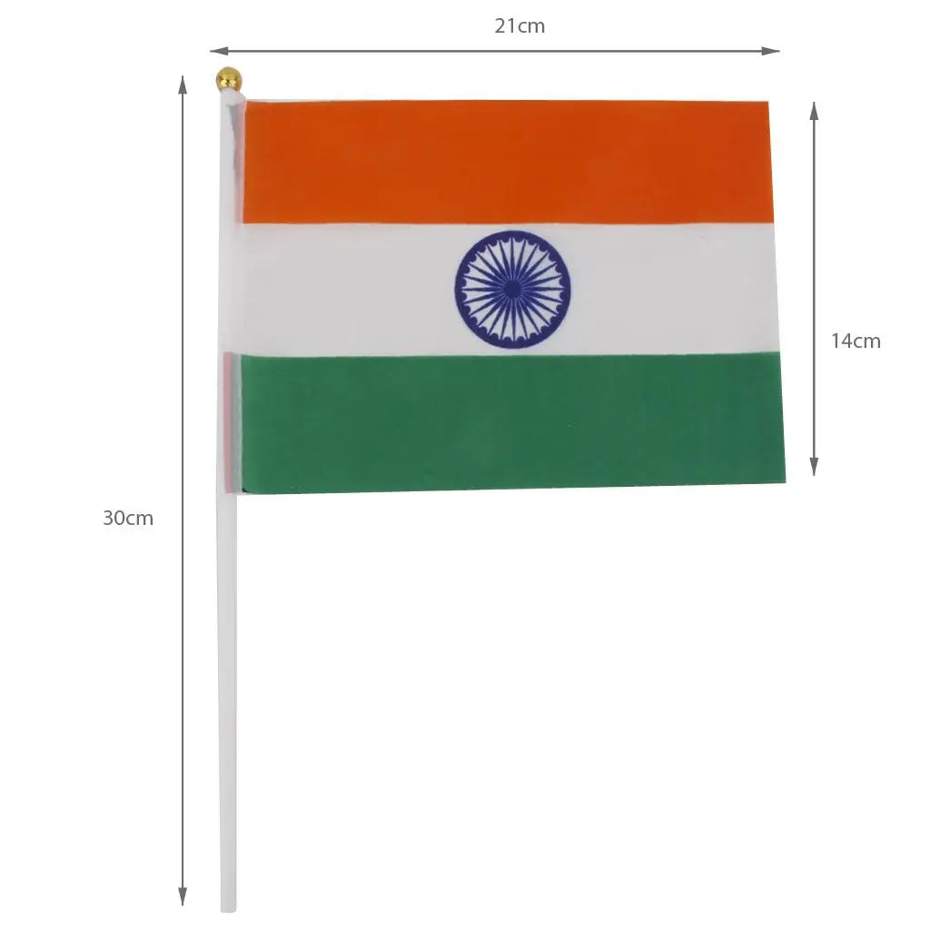 India Stick Flags, 8x5 inch Handheld Mini Indian Flag with 12 Pole - color and Fade Resistant (1 Dozen / 12pcs)