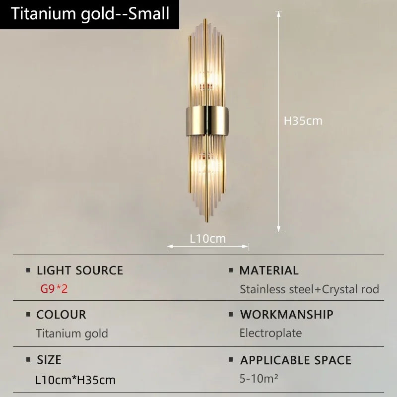 Nordic Luxury Crystal Wall Lamp Stainless Steel Black Gold LED Wall Light Living Room Stairs Bedroom Bedside Room Decor Fixture