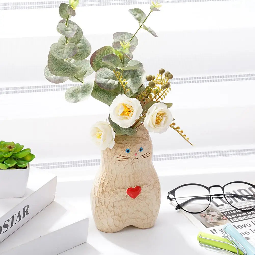 Handmade Wooden Cat Vase Solid Wood Handmade Vase Modern Plant Home Tall Shelf Decor Decoration Accents Vase Floor Solid Fl P2B2