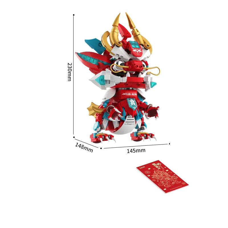 JAKI Blocks Kids Building Toys DIY Bricks Chinese Culture Mythical Puzzle Dragon New Year Gift Home Decorations Presents 5138