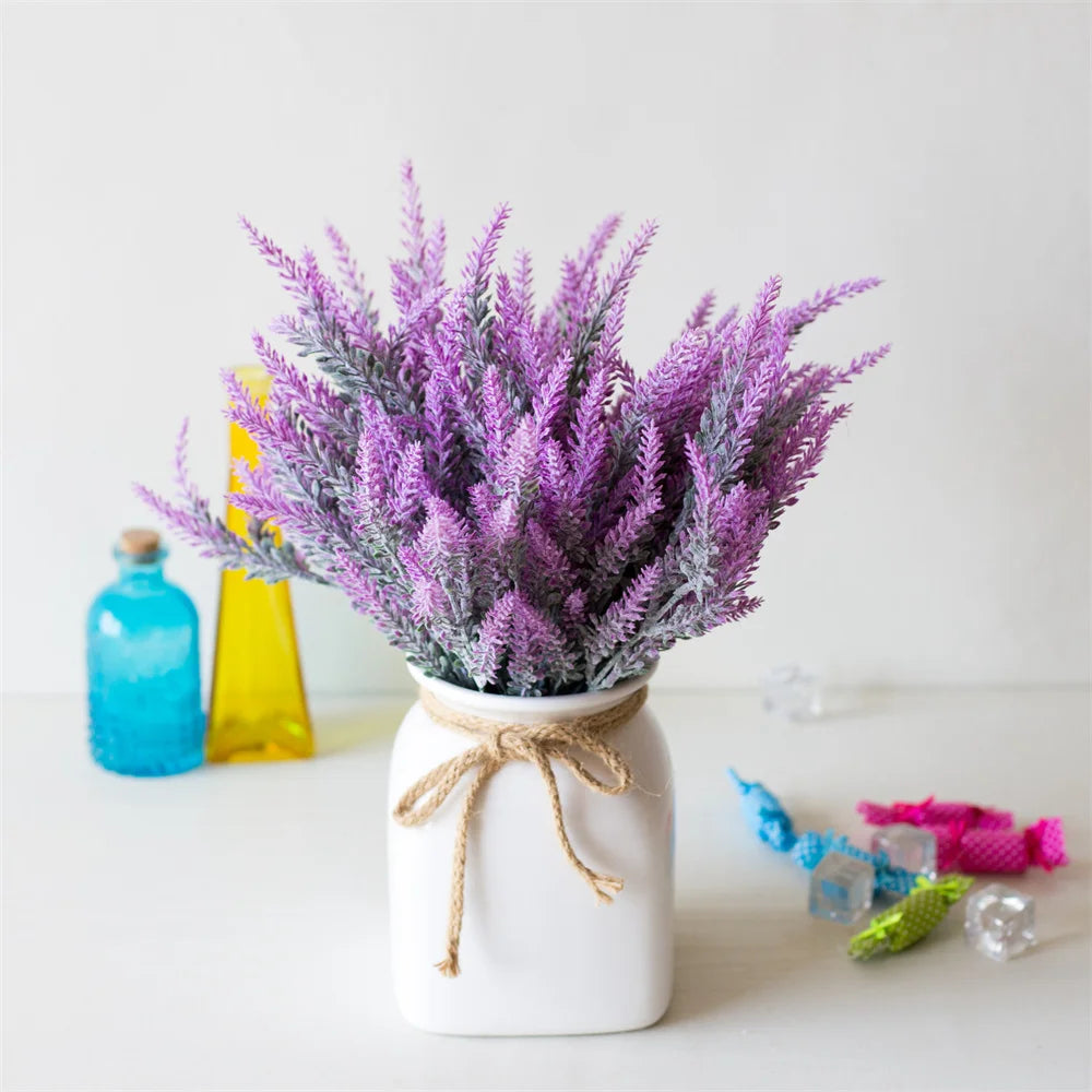 1 Bundle Artificial Flowers Romantic Provence Lavender Plastic Home Decorative Vase for Wedding Decor Grain Christmas Fake Plant