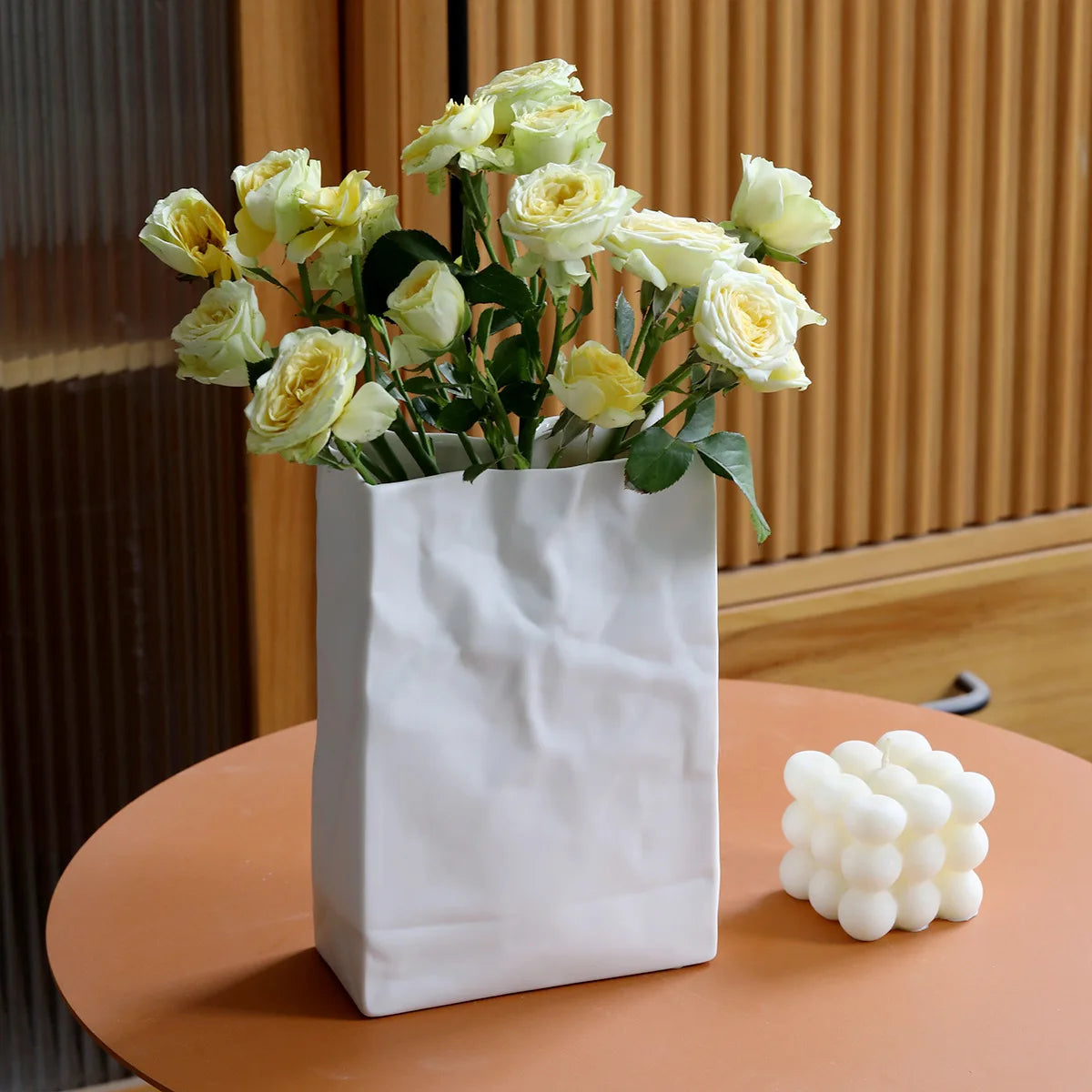 Creative Minimalist Pleated Paper Bag Unique Resin Vase Minimalist Nordic Bohemian Style Desktop Home Decoration