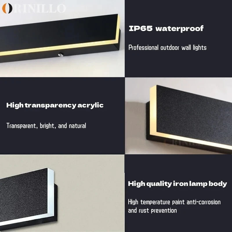 IP65 Waterproof Outdoor Wall Lamp Long Strip LED Wall Lamp Aluminum Sconce Light for Garden Villa Porch 90-260v LED Sconce Lamp