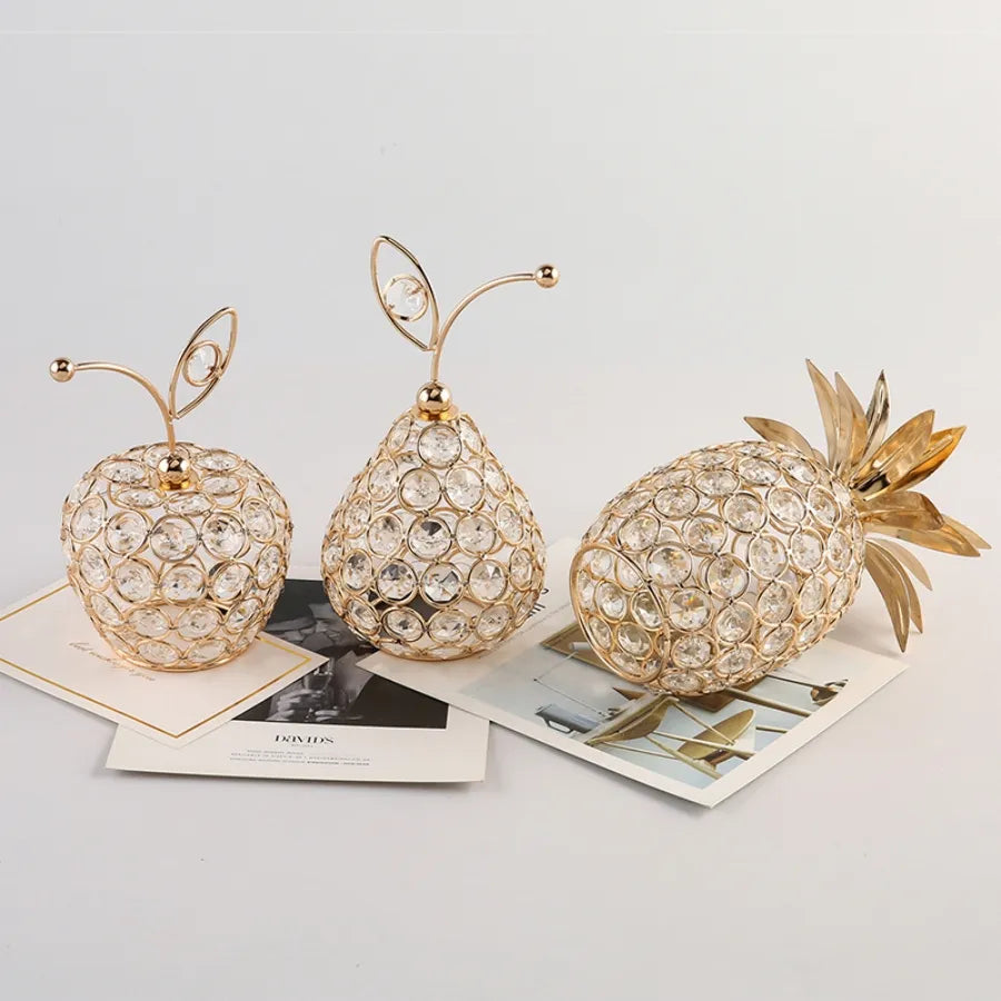 1pc Gold Crystal Pineapple Ornament Artificial Fruit Figurine Tabletop Centerpiece For Home Decor