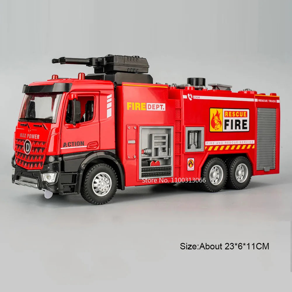 1:32 Alloy Fire Engine Cars Toy Miniature Model Doors Opened Aerial Ladder Fire Truck Light Music Water Tank Vehicle Boys Gifts