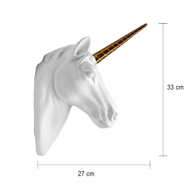 YuryFvna Decorative Resin Unicorn Head Wall Mount Animal Head Holder Wall Hanger Statue Animal Shapedat Hook Hanging Rack
